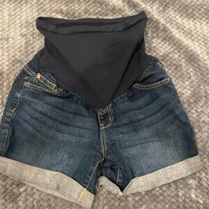 Motherhood Maternity High Waist Navy and Tan Shorts